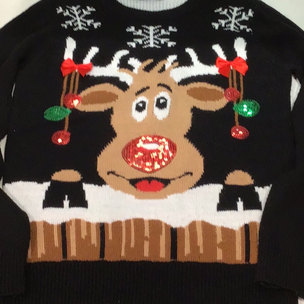 Festive Black Ugly Christmas Sweater Reindeer Sweater